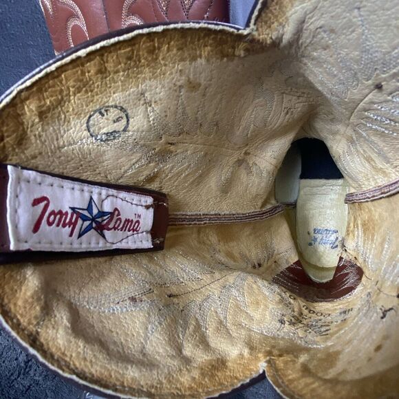 Tony Lama Men's Western Cowboy Boots Almond Toe Leather VM0004 Vaquero Brown 9D - Picture 11 of 12